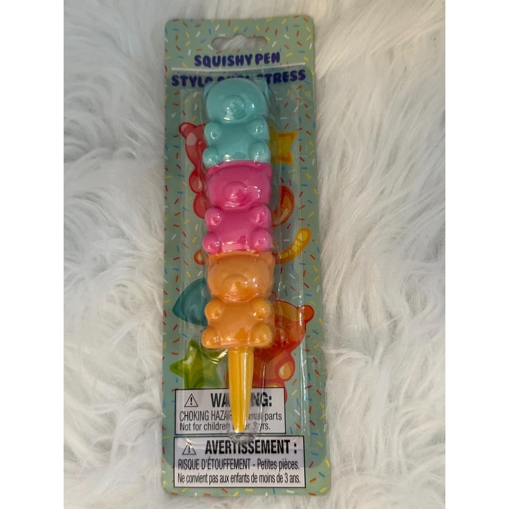 Gummy Bear Squishy Pen Anti-Stress Sensory Fidget Toy Blue Pink Orange NEW